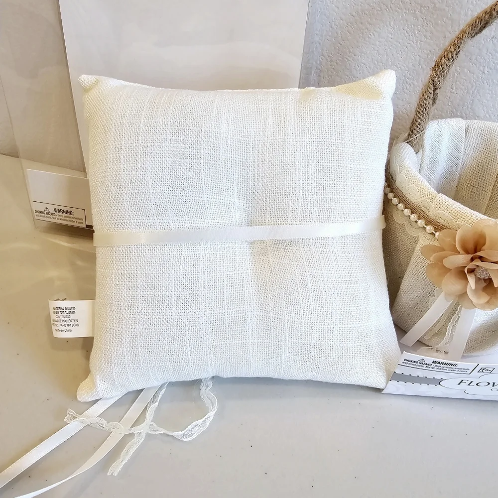 Wedding Flower Girl Basket and Ring Bearer Pillow Rustic